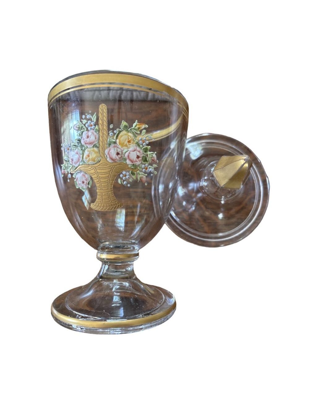 Unbranded Clear Glass Candy Dish with Gold Trim
